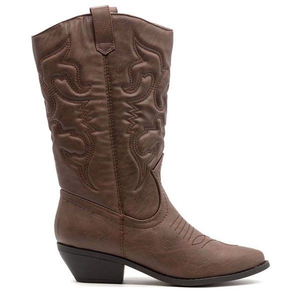New Tan Brown Western Cowboy Mid-Calf Boots - Picture 2 of 3
